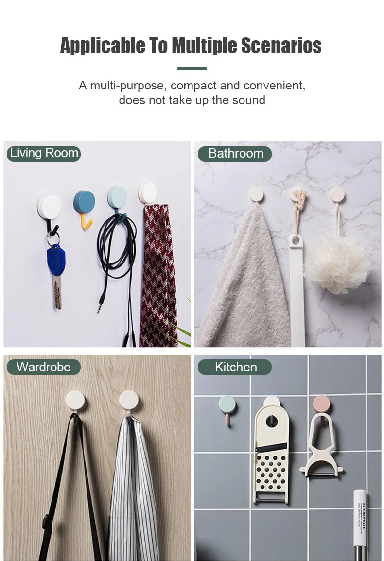 10PCS Self Wall Hook Strong Without Drilling Coat Bag Bathroom Door Kitchen Towel Hanger Hooks